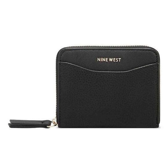 Nine West Astoria Zip Up Card Holder Case Black Leather Wallet Small Minimalist - Picture 1 of 7